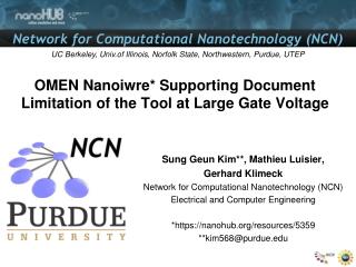 OMEN Nanoiwre* Supporting Document Limitation of the Tool at Large Gate Voltage