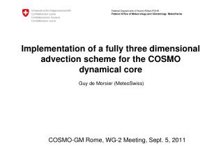 COSMO-GM Rome, WG-2 Meeting, Sept. 5, 2011