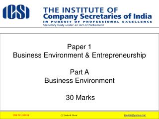Paper 1 Business Environment &amp; Entrepreneurship Part A Business Environment 30 Marks