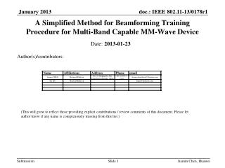 A Simplified Method for Beamforming Training Procedure for Multi-Band Capable MM-Wave Device