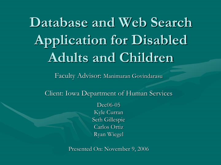 database and web search application for disabled adults and children