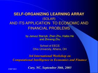 SELF-ORGANIZING LEARNING ARRAY (SOLAR) AND ITS APPLICATION TO ECONOMIC AND FINANCIAL PROBLEMS