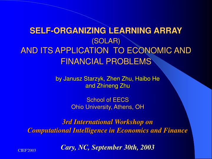 self organizing learning array solar and its application to economic and financial problems