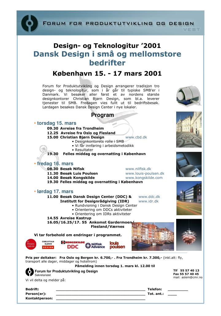 design og teknologitur 2001 dansk design i sm og mellomstore bedrifter k benhavn 15 17 mars 2001