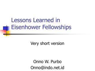Lessons Learned in Eisenhower Fellowships