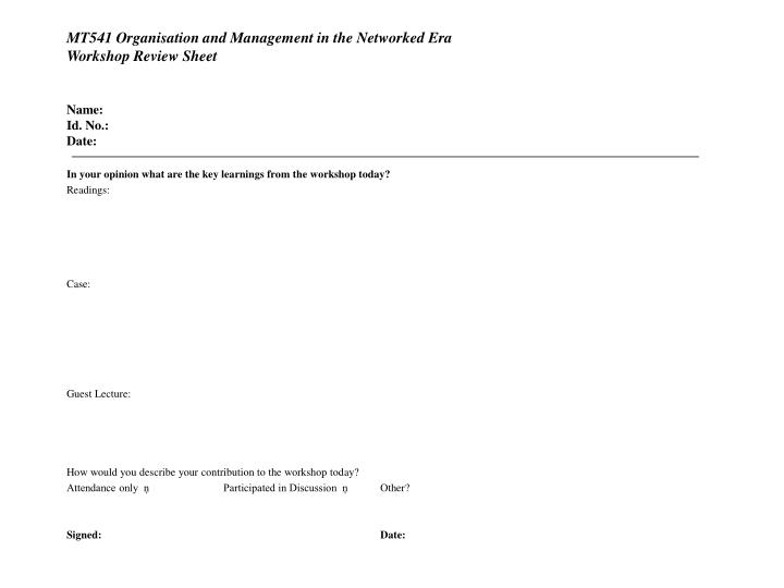 mt541 organisation and management in the networked era workshop review sheet name id no date