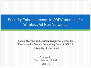 Security Enhancements in AODV protocol for Wireless Ad Hoc Networks