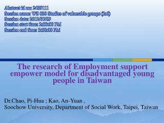 The research of Employment support empower model for disadvantaged young people in Taiwan