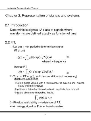 Chapter 2. Representation of signals and systems