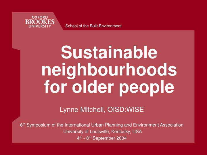 sustainable neighbourhoods for older people