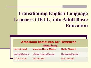 Transitioning English Language Learners (TELL) into Adult Basic Education