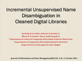 Incremental Unsupervised Name Disambiguation in Cleaned Digital Libraries