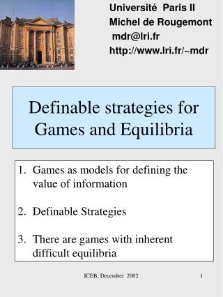 Definable strategies for Games and Equilibria
