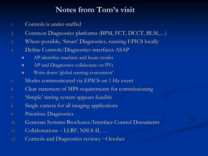 notes from tom s visit