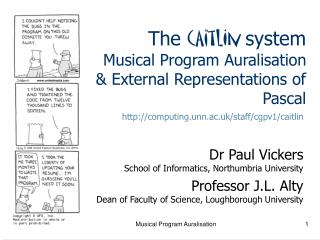 The cAitlIn system Musical Program Auralisation &amp; External Representations of Pascal