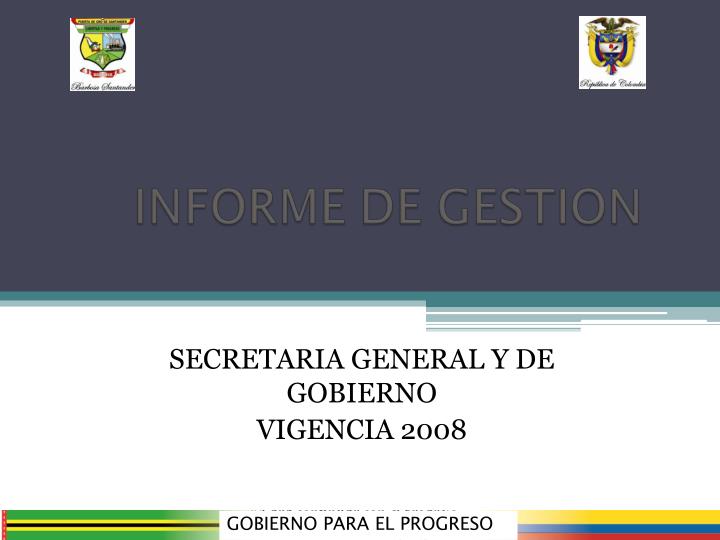 secretaria general y de gobierno vigencia 2008