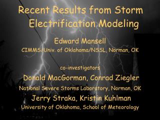 Recent Results from Storm Electrification Modeling