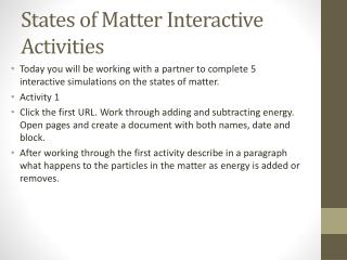 States of Matter Interactive Activities