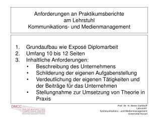 Anforderungen an Praktikumsberichte am Lehrstuhl Kommunikations- und Medienmanagement