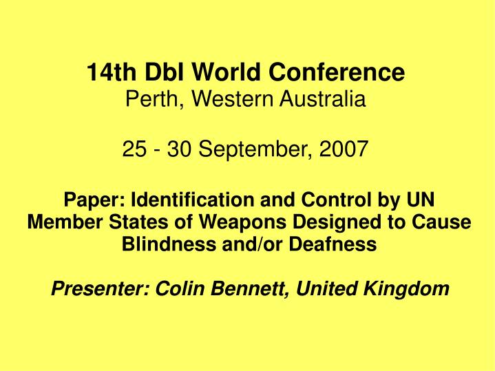 14th dbi world conference perth western australia 25 30 september 2007
