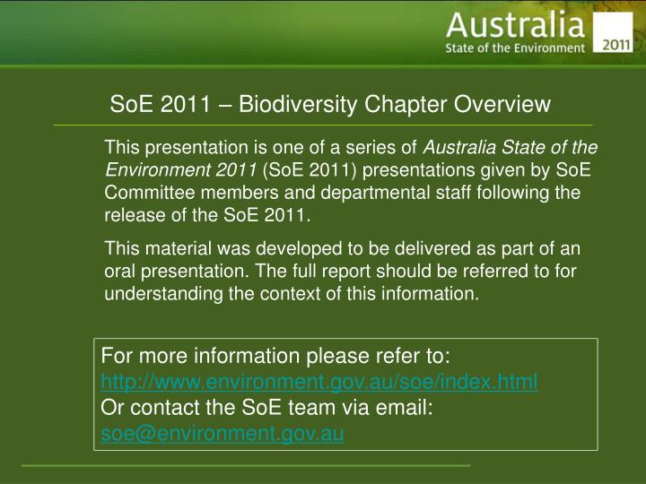 soe 2011 biodiversity chapter overview