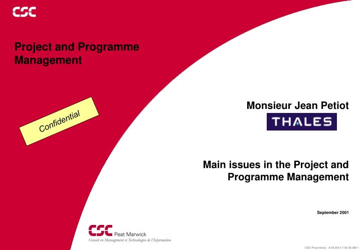 main issues in the project and programme management september 2001
