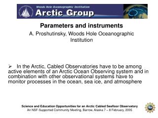 Parameters and instruments A. Proshutinsky, Woods Hole Oceanographic Institution