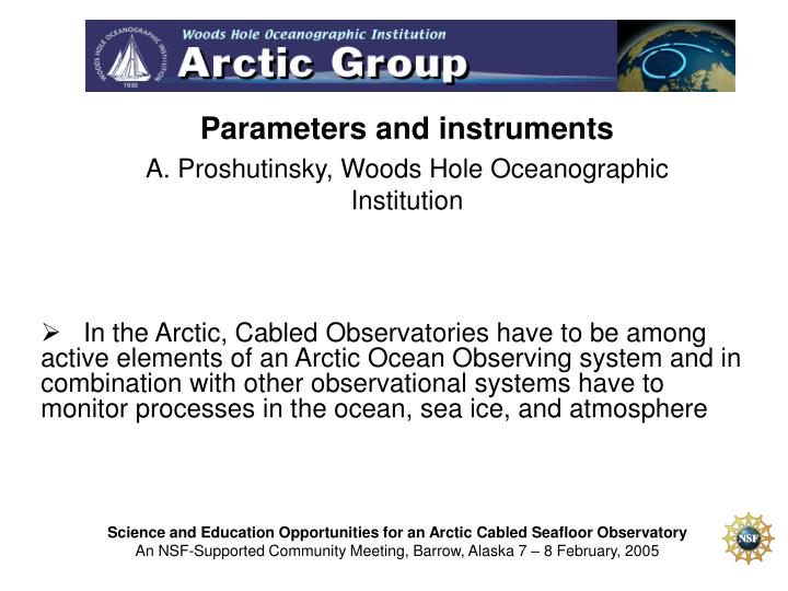 parameters and instruments a proshutinsky woods hole oceanographic institution