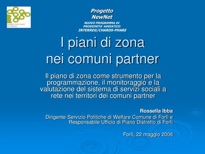 i piani di zona nei comuni partner