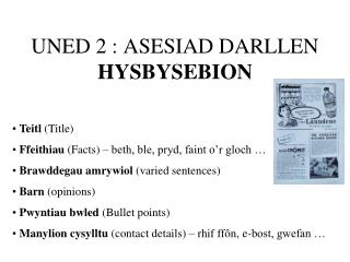 UNED 2 : ASESIAD DARLLEN HYSBYSEBION