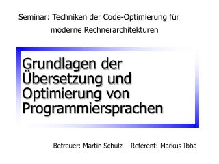grundlagen der bersetzung und optimierung von programmiersprachen