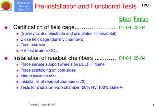 Pre-installation and Functional Tests