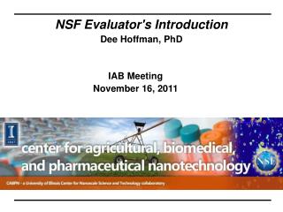 NSF Evaluator's Introduction Dee Hoffman, PhD