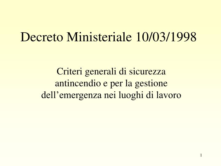 decreto ministeriale 10 03 1998