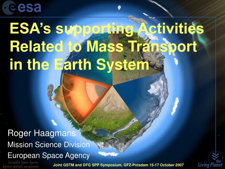 esa s supporting activities related to mass transport in the earth system