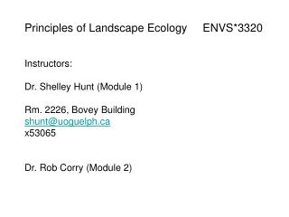 Principles of Landscape Ecology ENVS*3320 Instructors: Dr. Shelley Hunt (Module 1)