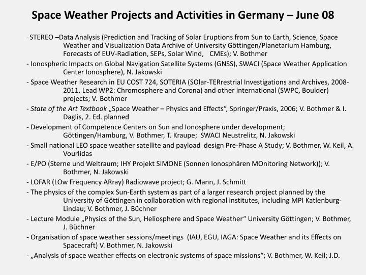 space weather projects and activities in germany june 08