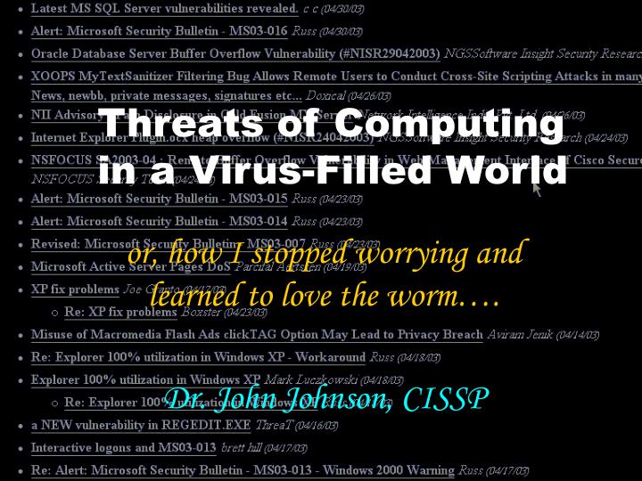 threats of computing in a virus filled world