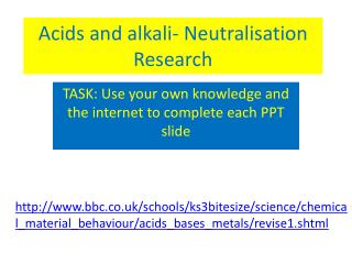 Acids and alkali- Neutralisation Research
