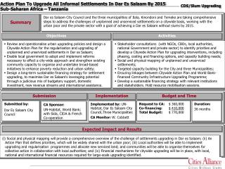 Action Plan To Upgrade All Informal Settlements In Dar Es Salaam By 2015