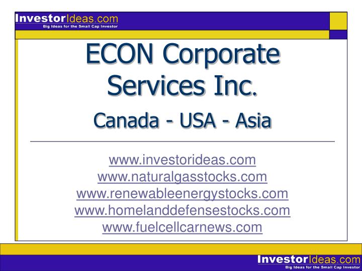 econ corporate services inc canada usa asia