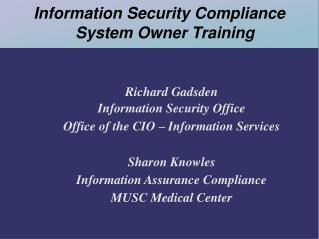 Information Security Compliance System Owner Training