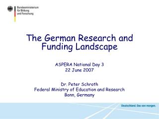 ASPERA National Day 3 22 June 2007 Dr. Peter Schroth Federal Ministry of Education and Research