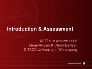 Introduction &amp; Assessment