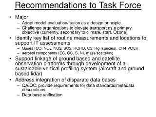 Recommendations to Task Force