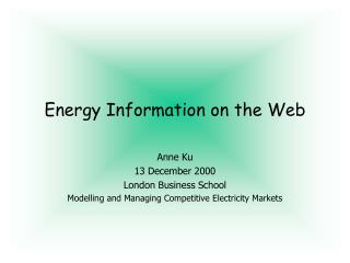 Energy Information on the Web