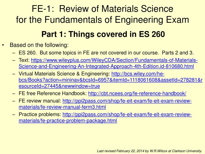 fe 1 review of materials science for the fundamentals of engineering exam