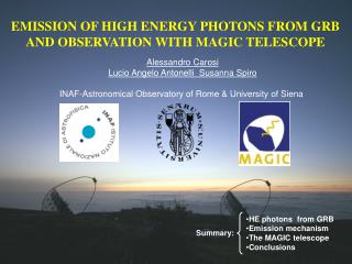 EMISSION OF HIGH ENERGY PHOTONS FROM GRB AND OBSERVATION WITH MAGIC TELESCOPE