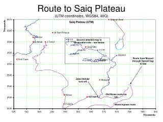 Route to Saiq Plateau (UTM coordinates, WGS84, 40Q)