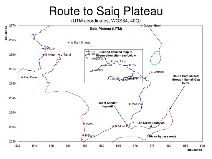 route to saiq plateau utm coordinates wgs84 40q